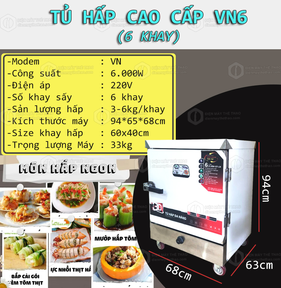 tủ hấp đa năng cao cấp 6 khay