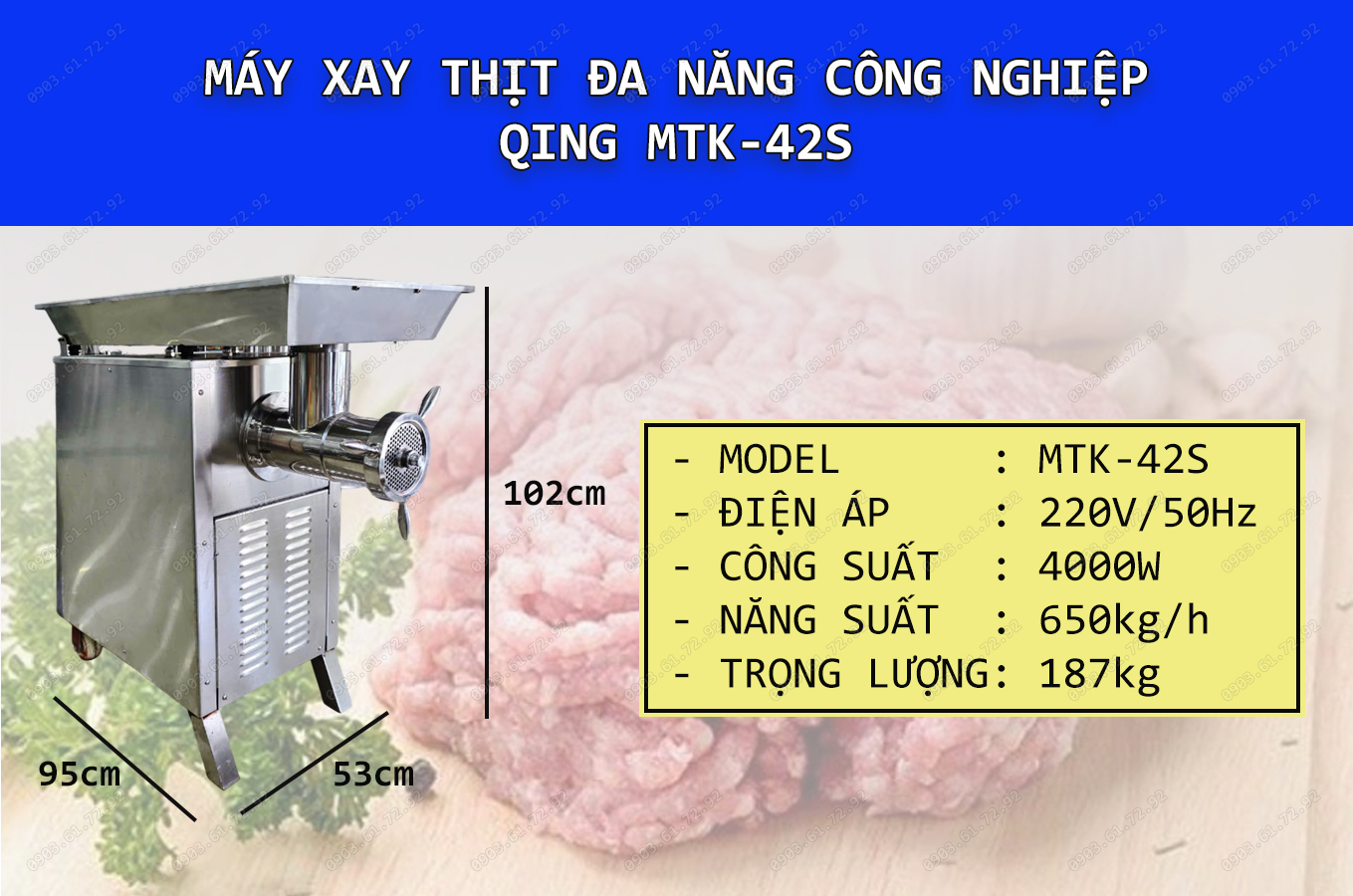 máy xay thịt đùn thịt đa năng công nghiệp qing mtk-42s